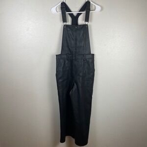 BCBGMAXAZRIA Jamee Black Faux Leather Wide Leg Overalls Jumpsuit XS
